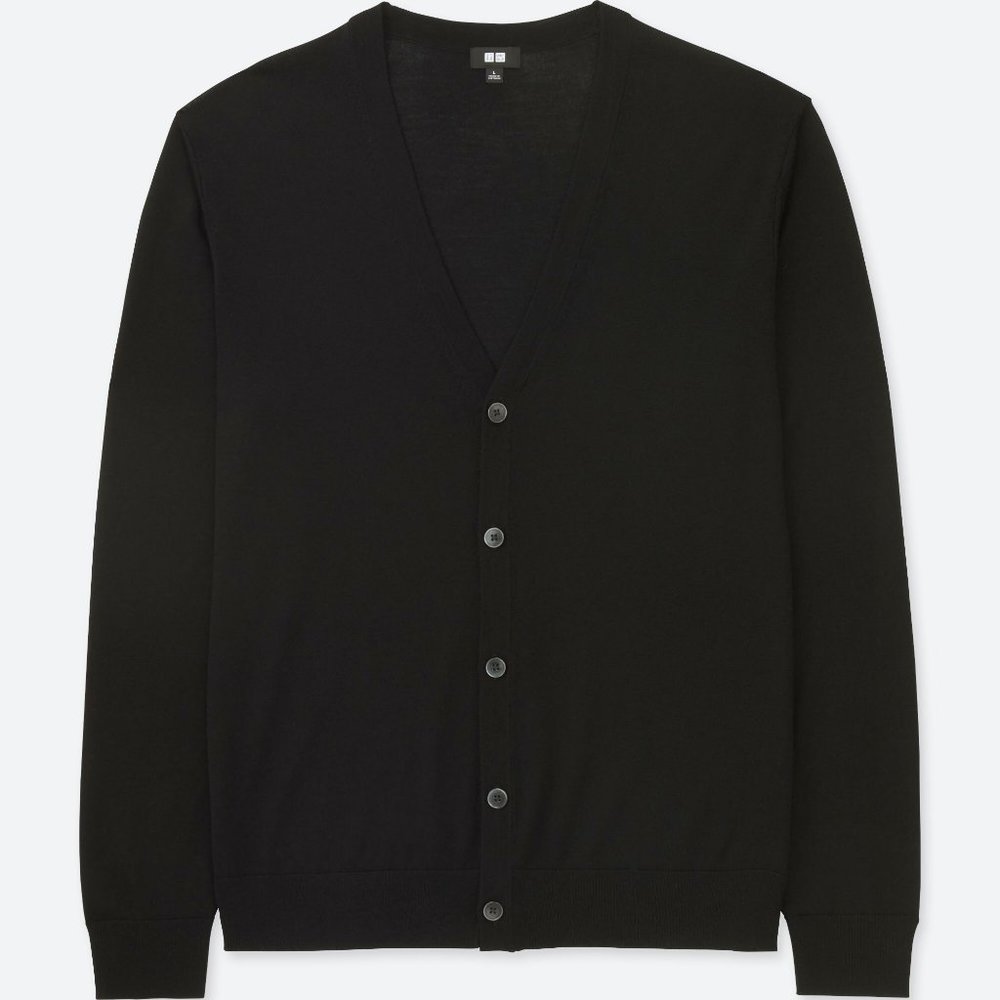 BNWT Uniqlo Extra Fine Merino V-Neck Black Cardigan, XS